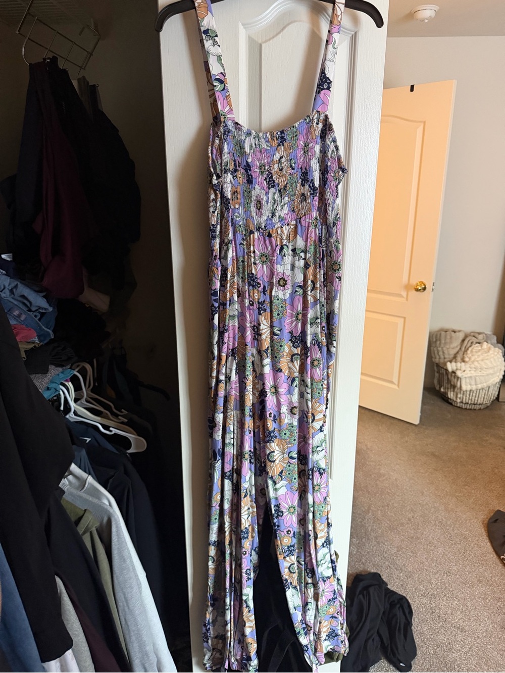 Floral Smocked Maxi Jumpsuit - Lavender Mix